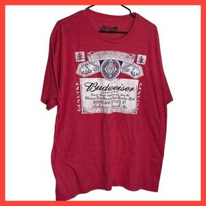 Budweiser King of Beers Graphic T-Shirt XL Heather Red Vintage Label Logo Tee